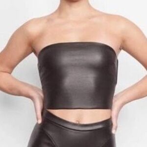 Skims Faux Leather Bandeau Top